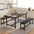 Table de salle à manger extensible COZONY 47,2463 pouces pour 4-6 personnes, table en bois industrielle avec 2 bancs, petits espaces