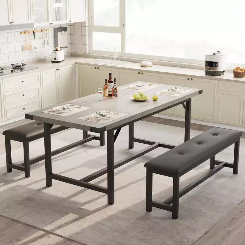 Table de salle à manger extensible COZONY 47,2463 pouces pour 4-6 personnes, table en bois industrielle avec 2 bancs, petits espaces