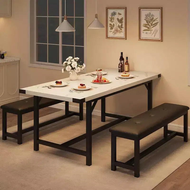 Table de salle à manger extensible COZONY 47,2463 pouces pour 4-6 personnes, table en bois industrielle avec 2 bancs, petits espaces