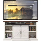 Meuble TV de ferme SinCiDo pour téléviseurs de 80 pouces, meuble console multimédia de 37 pouces de haut avec porte coulissante de style grange, armoires de rangement et étagères réglables