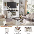 Meuble TV de ferme SinCiDo pour téléviseurs de 80 pouces, meuble console multimédia de 37 pouces de haut avec porte coulissante de style grange, armoires de rangement et étagères réglables