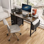 Okak Bureau d'ordinateur moderne pour la maison avec tiroirs et étagères, bureau d'écriture pour adolescents avec sac latéral pour l'étude, le bureau, le studio