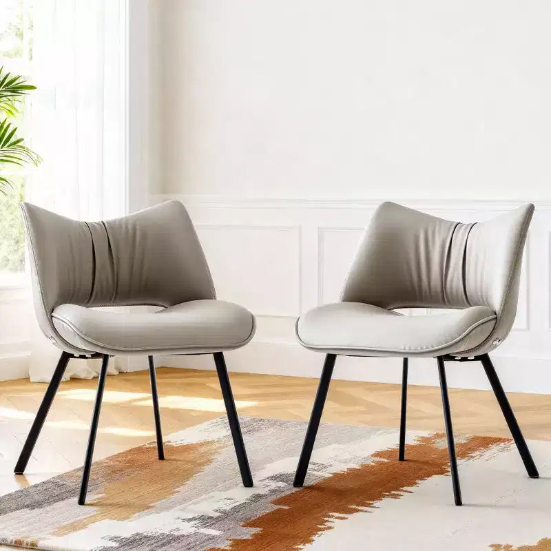 Chaise de salle à manger chic et moderne Gaoyangjiaju avec dossier incurvé et pieds en métal noir - Gris clair