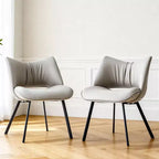 Chaise de salle à manger chic et moderne Gaoyangjiaju avec dossier incurvé et pieds en métal noir - Gris clair