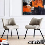 Chaise de salle à manger chic et moderne Gaoyangjiaju avec dossier incurvé et pieds en métal noir - Gris clair