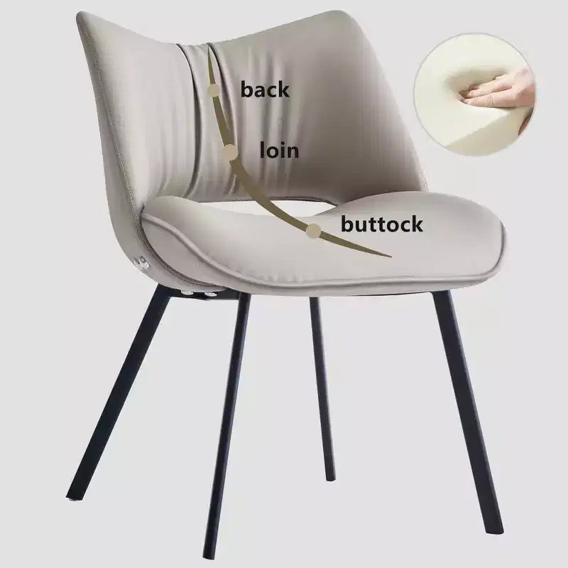 Chaise de salle à manger chic et moderne Gaoyangjiaju avec dossier incurvé et pieds en métal noir - Gris clair