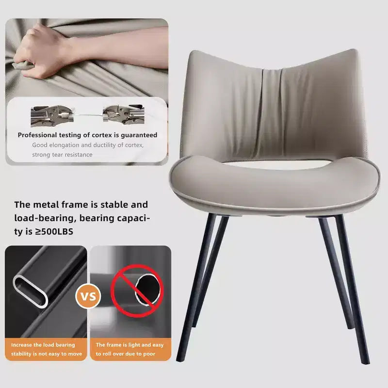 Chaise de salle à manger chic et moderne Gaoyangjiaju avec dossier incurvé et pieds en métal noir - Gris clair