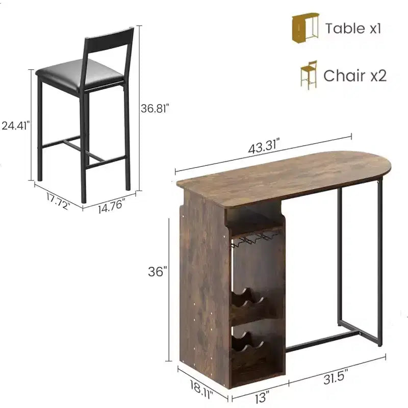 Ensemble de bar moderne Acekool 3 pièces, rangement intégré, peu encombrant pour cuisine ou appartement