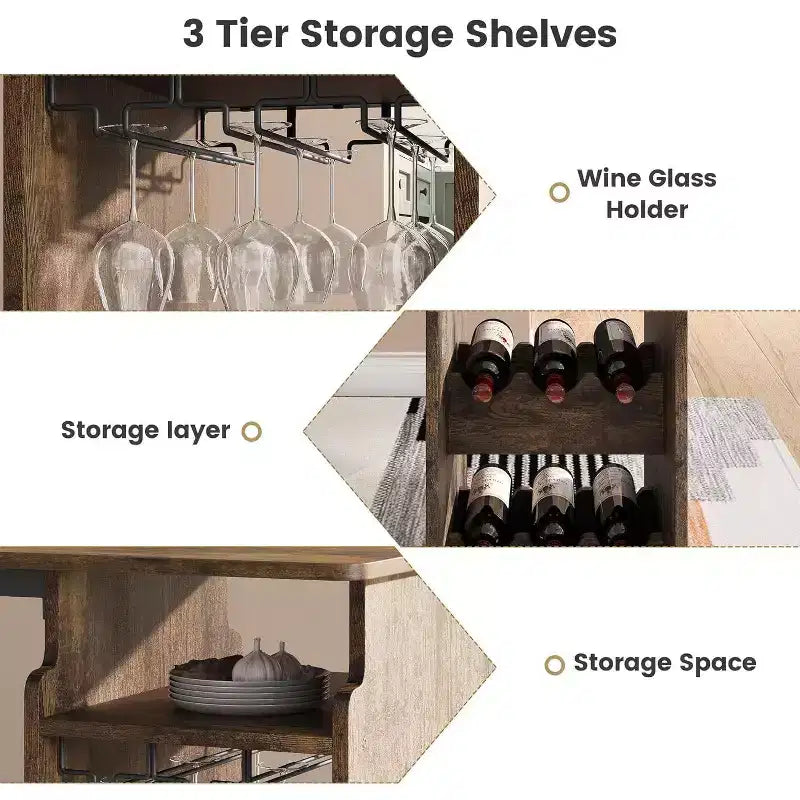 Ensemble de bar moderne Acekool 3 pièces, rangement intégré, peu encombrant pour cuisine ou appartement