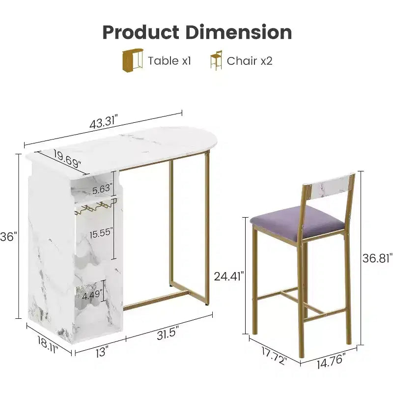 Ensemble de bar moderne Acekool 3 pièces, rangement intégré, peu encombrant pour cuisine ou appartement