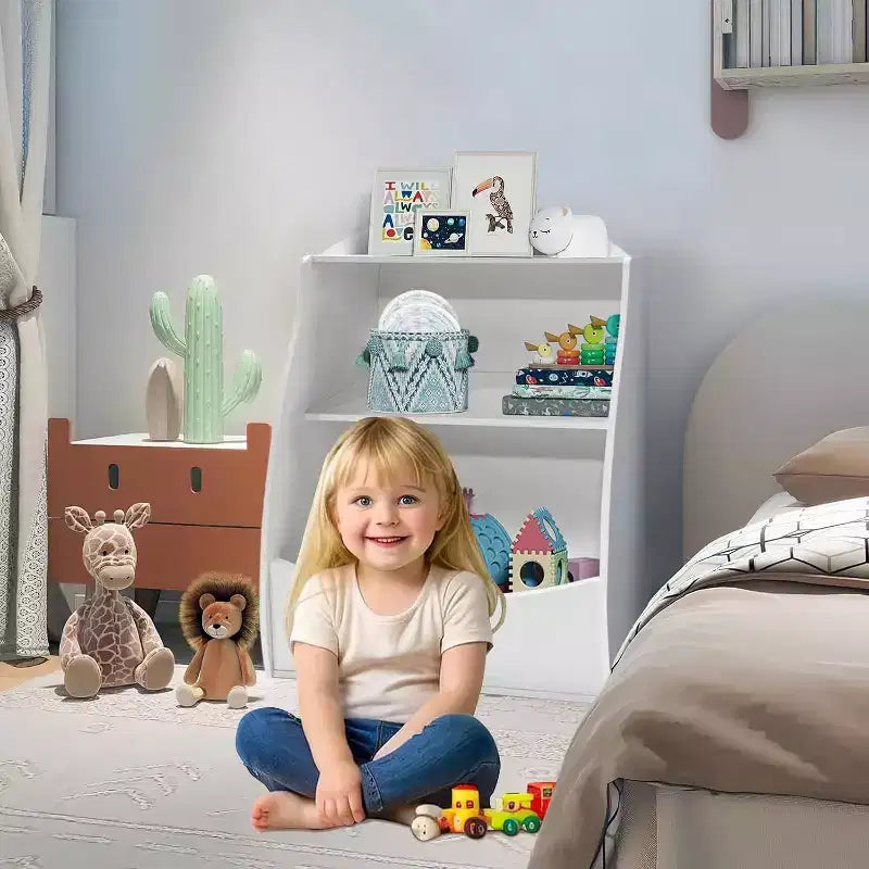 Étagère à livres et meuble de rangement pour jouets, organisateur de jouets pour salle de jeux, meuble de rangement à jouets en bois à 2 niveaux pour chambres d'enfants, salon, chambre à coucher