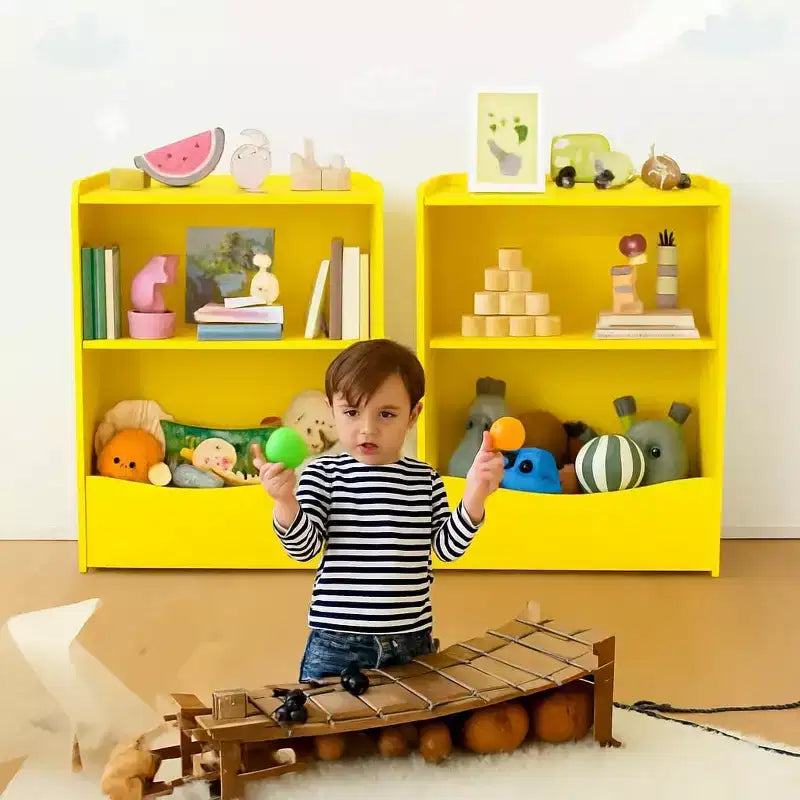 Étagère à livres et meuble de rangement pour jouets, organisateur de jouets pour salle de jeux, meuble de rangement à jouets en bois à 2 niveaux pour chambres d'enfants, salon, chambre à coucher