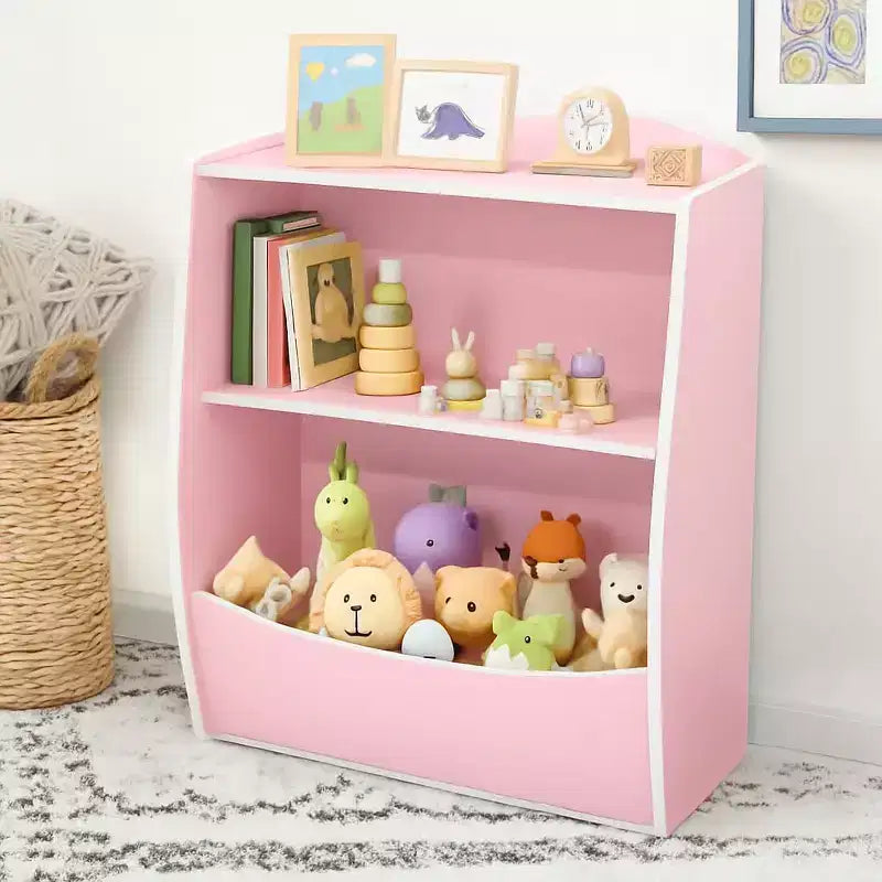 Étagère à livres et meuble de rangement pour jouets, organisateur de jouets pour salle de jeux, meuble de rangement à jouets en bois à 2 niveaux pour chambres d'enfants, salon, chambre à coucher