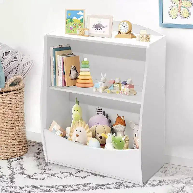 Étagère à livres et meuble de rangement pour jouets, organisateur de jouets pour salle de jeux, meuble de rangement à jouets en bois à 2 niveaux pour chambres d'enfants, salon, chambre à coucher
