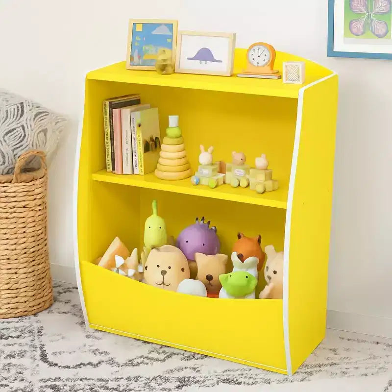 Étagère à livres et meuble de rangement pour jouets, organisateur de jouets pour salle de jeux, meuble de rangement à jouets en bois à 2 niveaux pour chambres d'enfants, salon, chambre à coucher