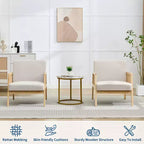 Fauteuil d'appoint Mid-Century Moderne, Chaises de salon confortables avec pieds en bois robustes, dossier en rotin et coussin épais en lin beige, Fauteuil (2 pièces)