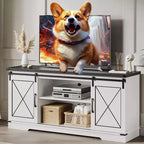 Meuble TV de ferme et centre de divertissement pour téléviseurs jusqu'à 65 pouces avec portes coulissantes type grange et étagère réglable, pour salon, chambre à coucher