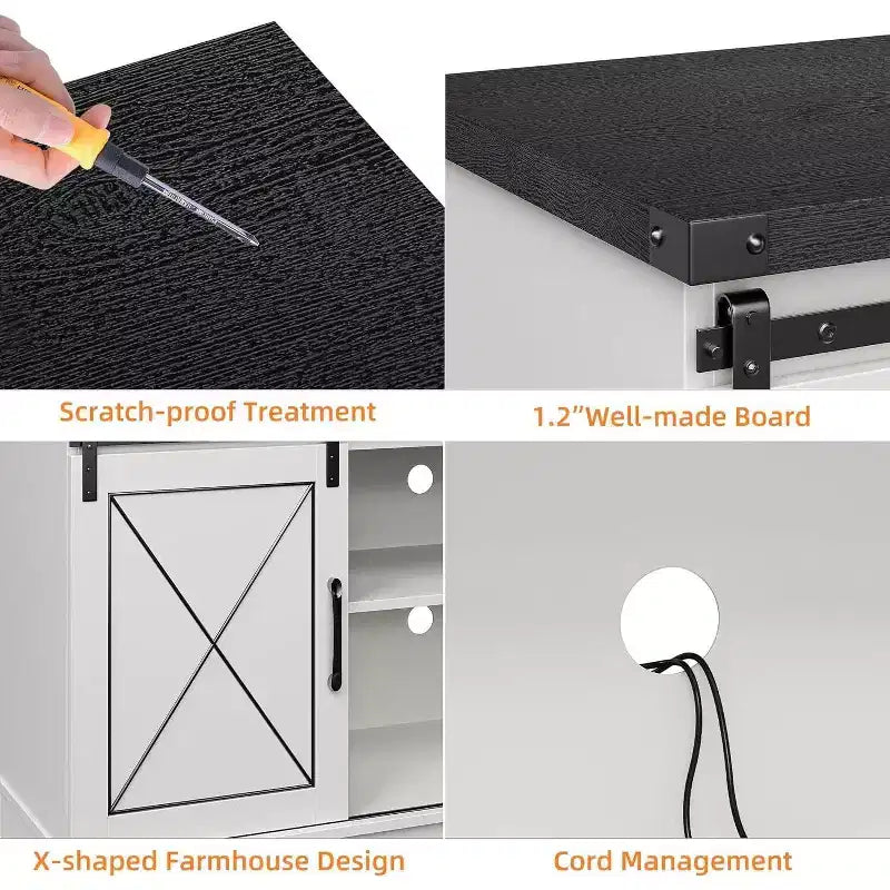 Meuble TV de ferme et centre de divertissement pour téléviseurs jusqu'à 65 pouces avec portes coulissantes type grange et étagère réglable, pour salon, chambre à coucher