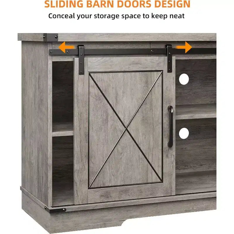Meuble TV de ferme et centre de divertissement pour téléviseurs jusqu'à 65 pouces avec portes coulissantes type grange et étagère réglable, pour salon, chambre à coucher