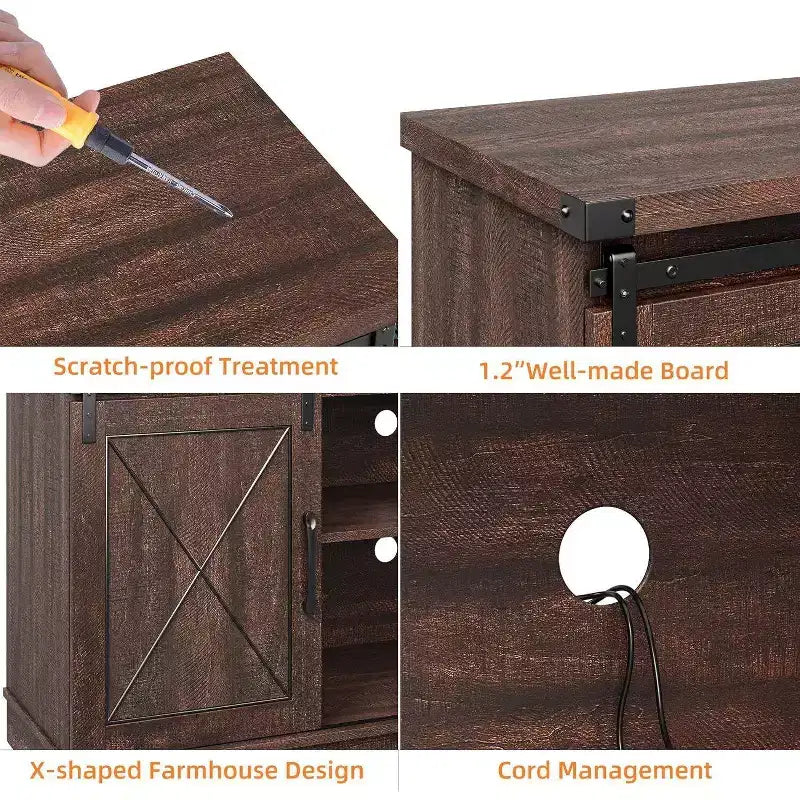 Meuble TV de ferme et centre de divertissement pour téléviseurs jusqu'à 65 pouces avec portes coulissantes type grange et étagère réglable, pour salon, chambre à coucher