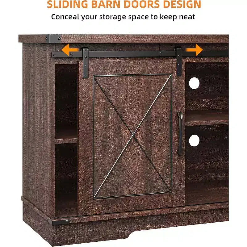 Meuble TV de ferme et centre de divertissement pour téléviseurs jusqu'à 65 pouces avec portes coulissantes type grange et étagère réglable, pour salon, chambre à coucher