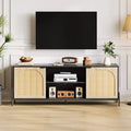 TV Stand with 3 Drawers for Living Room, Entertainment Center with Storage, Rattan Media Console Ith Metal Legs