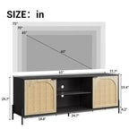 Meuble TV 3 tiroirs pour salon, meuble de rangement, console média en rotin avec pieds en métal