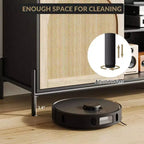 Meuble TV 3 tiroirs pour salon, meuble de rangement, console média en rotin avec pieds en métal