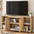 70 Mid-Century Modern TV Stand with Rattan Doors - Entertainment Center for 70 Inch TV