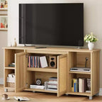 70 Mid-Century Modern TV Stand with Rattan Doors - Entertainment Center for 70 Inch TV