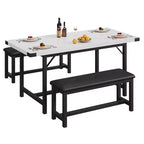 Ensemble de salle à manger, ensemble de cuisine extensible 3 pièces pour 4 à 6 personnes avec 2 bancs rembourrés - Blanc marbre pour salle à manger d'appartement