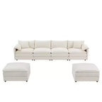 Canapé modulaire sectionnel en U 6 pièces en chenille Polibi avec deux poufs et des coussins à double couche