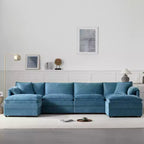 Canapé modulaire sectionnel en U 6 pièces en chenille Polibi avec deux poufs et des coussins à double couche