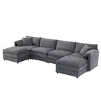 Canapé modulaire sectionnel en U 6 pièces en chenille Polibi avec deux poufs et des coussins à double couche