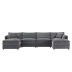 Canapé modulaire sectionnel en U 6 pièces en chenille Polibi avec deux poufs et des coussins à double couche