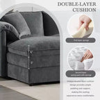 Canapé modulaire sectionnel en U 6 pièces en chenille Polibi avec deux poufs et des coussins à double couche