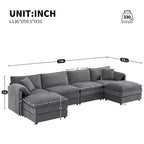 Canapé modulaire sectionnel en U 6 pièces en chenille Polibi avec deux poufs et des coussins à double couche