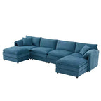 Canapé modulaire sectionnel en U 6 pièces en chenille Polibi avec deux poufs et des coussins à double couche