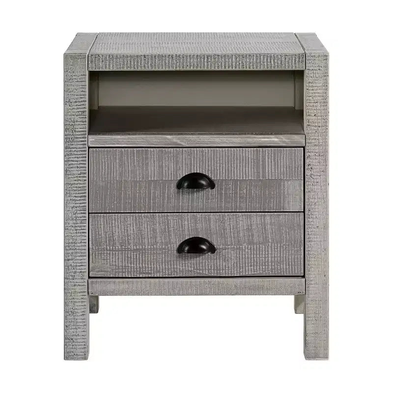 Table de chevet en bois Alaterre Furniture Windsor à 2 tiroirs avec étagère ouverte Table de chevet rustique vieillie avec glissières métalliques pour chambre d'enfant