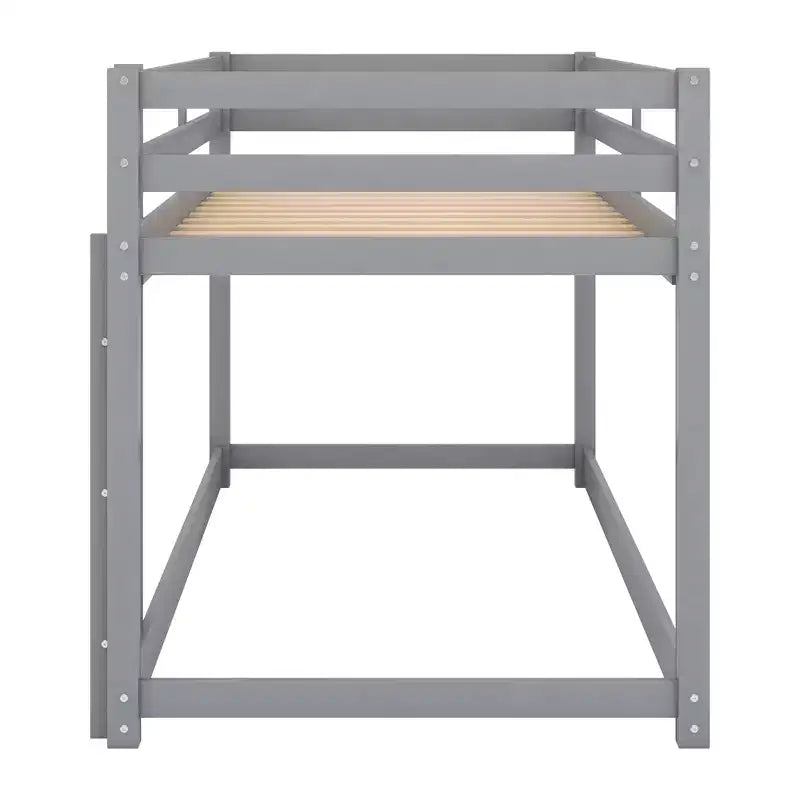 Lit superposé jumeaux en bois massif avec échelle et barrières de sécurité pour adolescents et adultes, meuble de chambre à coucher à cadre bas.
