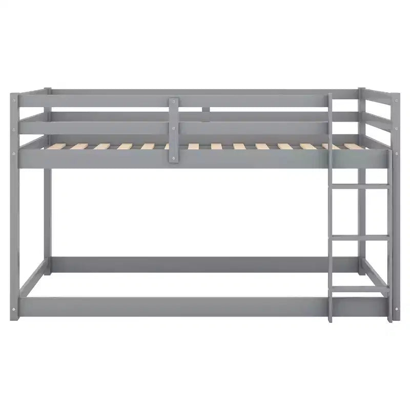 Lit superposé jumeaux en bois massif avec échelle et barrières de sécurité pour adolescents et adultes, meuble de chambre à coucher à cadre bas.