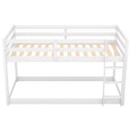 Lit superposé jumeaux en bois massif avec échelle et barrières de sécurité pour adolescents et adultes, meuble de chambre à coucher à cadre bas.