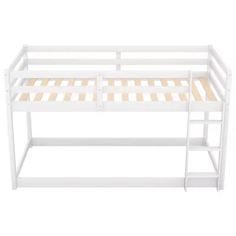 Lit superposé jumeaux en bois massif avec échelle et barrières de sécurité pour adolescents et adultes, meuble de chambre à coucher à cadre bas.
