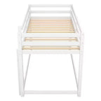 Lit superposé jumeaux en bois massif avec échelle et barrières de sécurité pour adolescents et adultes, meuble de chambre à coucher à cadre bas.