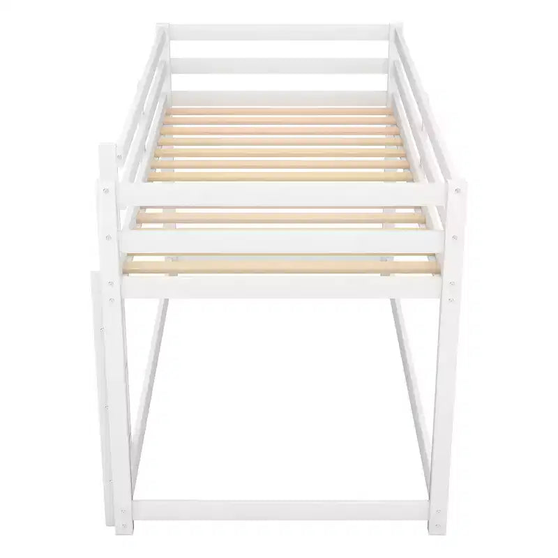 Lit superposé jumeaux en bois massif avec échelle et barrières de sécurité pour adolescents et adultes, meuble de chambre à coucher à cadre bas.
