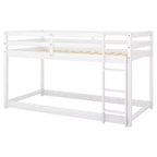 Lit superposé jumeaux en bois massif avec échelle et barrières de sécurité pour adolescents et adultes, meuble de chambre à coucher à cadre bas.