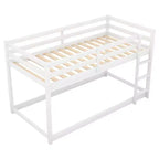 Lit superposé jumeaux en bois massif avec échelle et barrières de sécurité pour adolescents et adultes, meuble de chambre à coucher à cadre bas.
