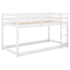 Lit superposé jumeaux en bois massif avec échelle et barrières de sécurité pour adolescents et adultes, meuble de chambre à coucher à cadre bas.
