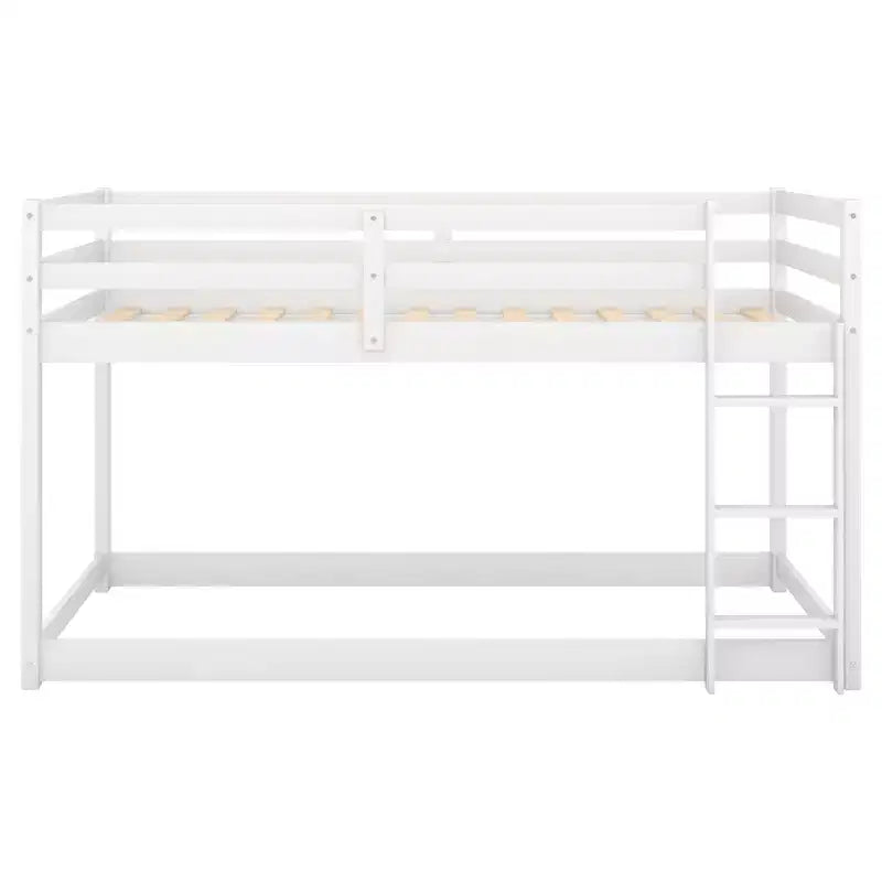 Lit superposé jumeaux en bois massif avec échelle et barrières de sécurité pour adolescents et adultes, meuble de chambre à coucher à cadre bas.