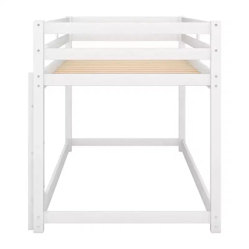 Lit superposé jumeaux en bois massif avec échelle et barrières de sécurité pour adolescents et adultes, meuble de chambre à coucher à cadre bas.